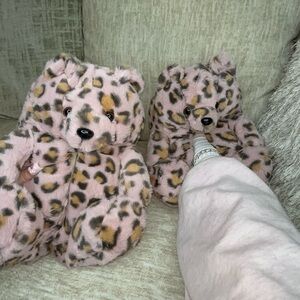 Cozy Pink Cheetah Bear Slippers